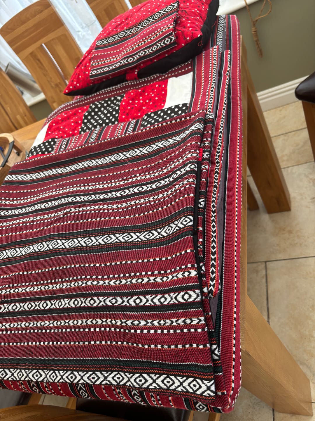 Customer photo review of Rustic Red Tribal Print Recycled Jacquard Fabric