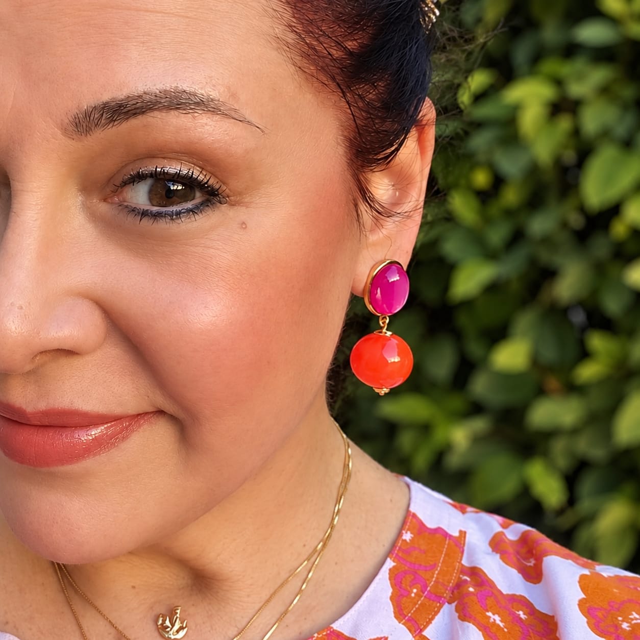 Customer photo review of Stilvolle Kugel-Ohrstecker in Pink und Orange