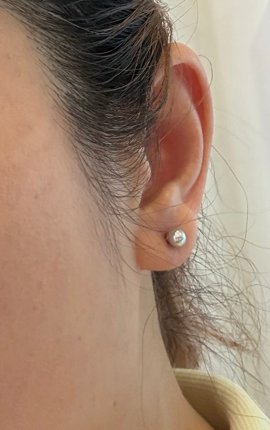 Customer photo review of 4-8mm Silver-Blue Japanese Akoya Pearl Stud Earrings AAA