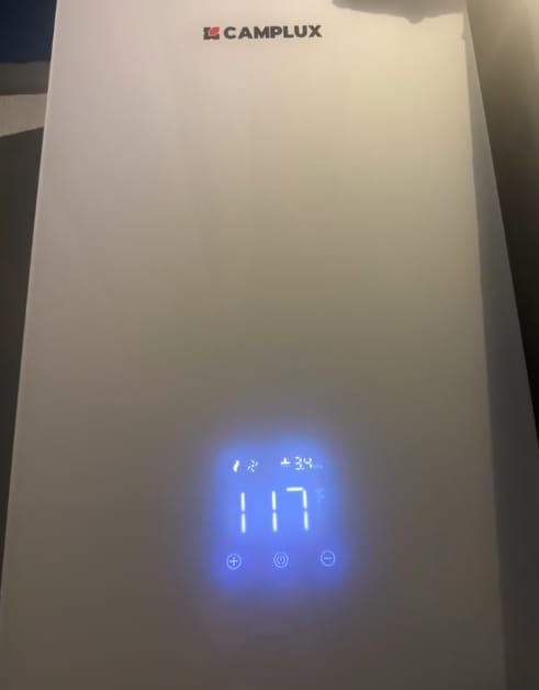 Customer photo review of Camplux Climatech-7 Indoor Tankless Gas Water Heater 6.86 GPM | White