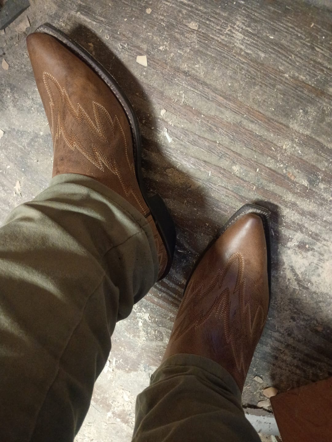 Customer photo review of Laredo Men's Silverdale Tan Leather Snip Toe Western Boot 70017