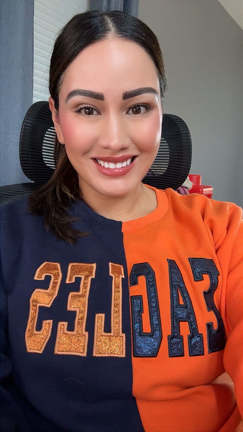 Customer photo review of Custom Glitter Embroidered Two Tone Sweatshirt | Gifts for Sports Mom