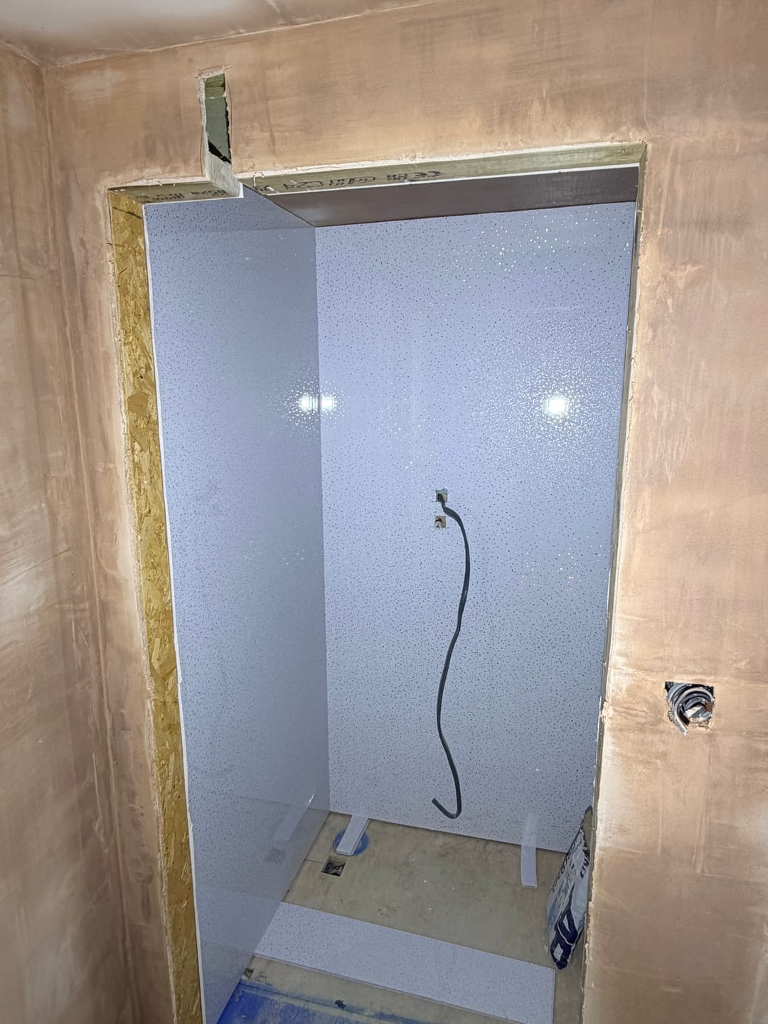 Customer photo review of Premium White Sparkle Gloss Shower Wall Panel – 1M x 2.4M