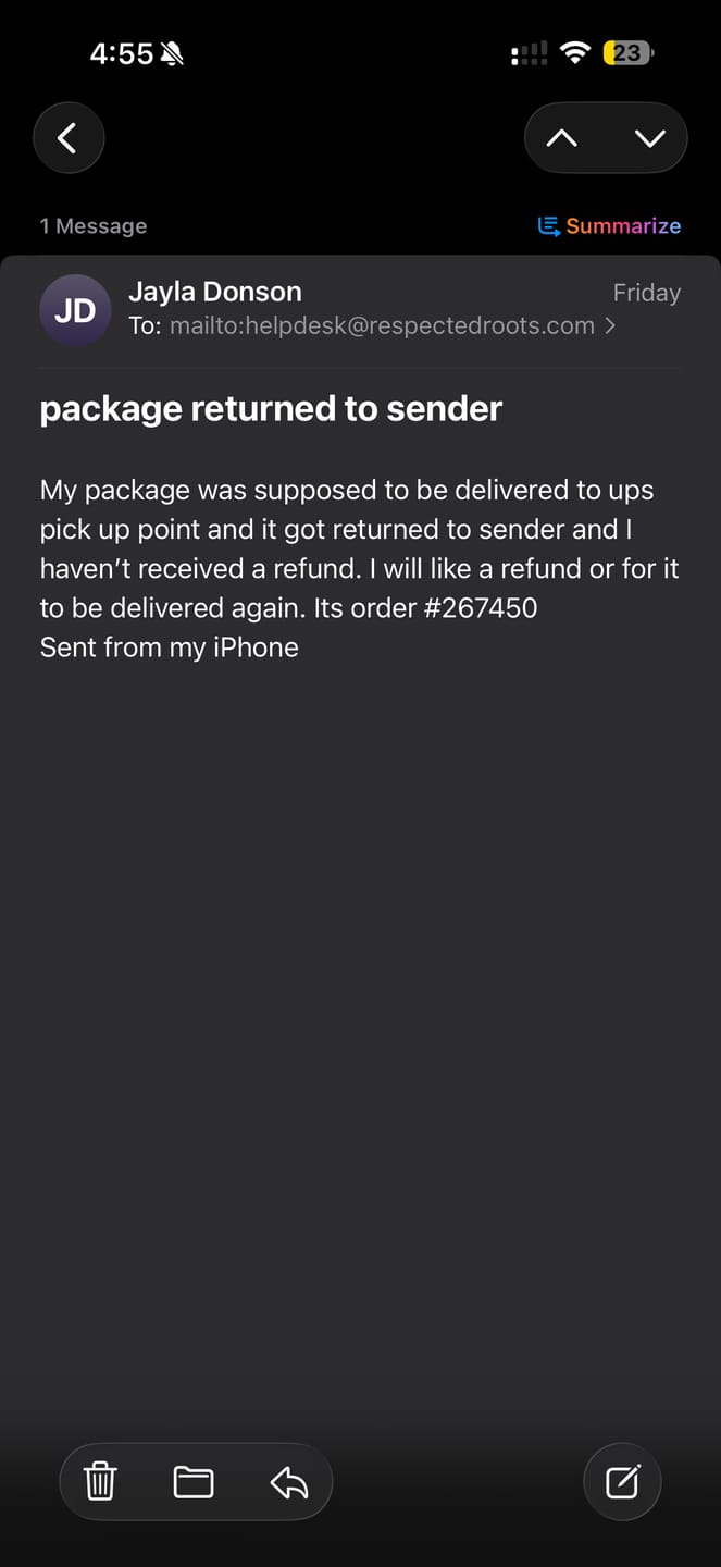Customer photo review of Respected Roots Package Protection i