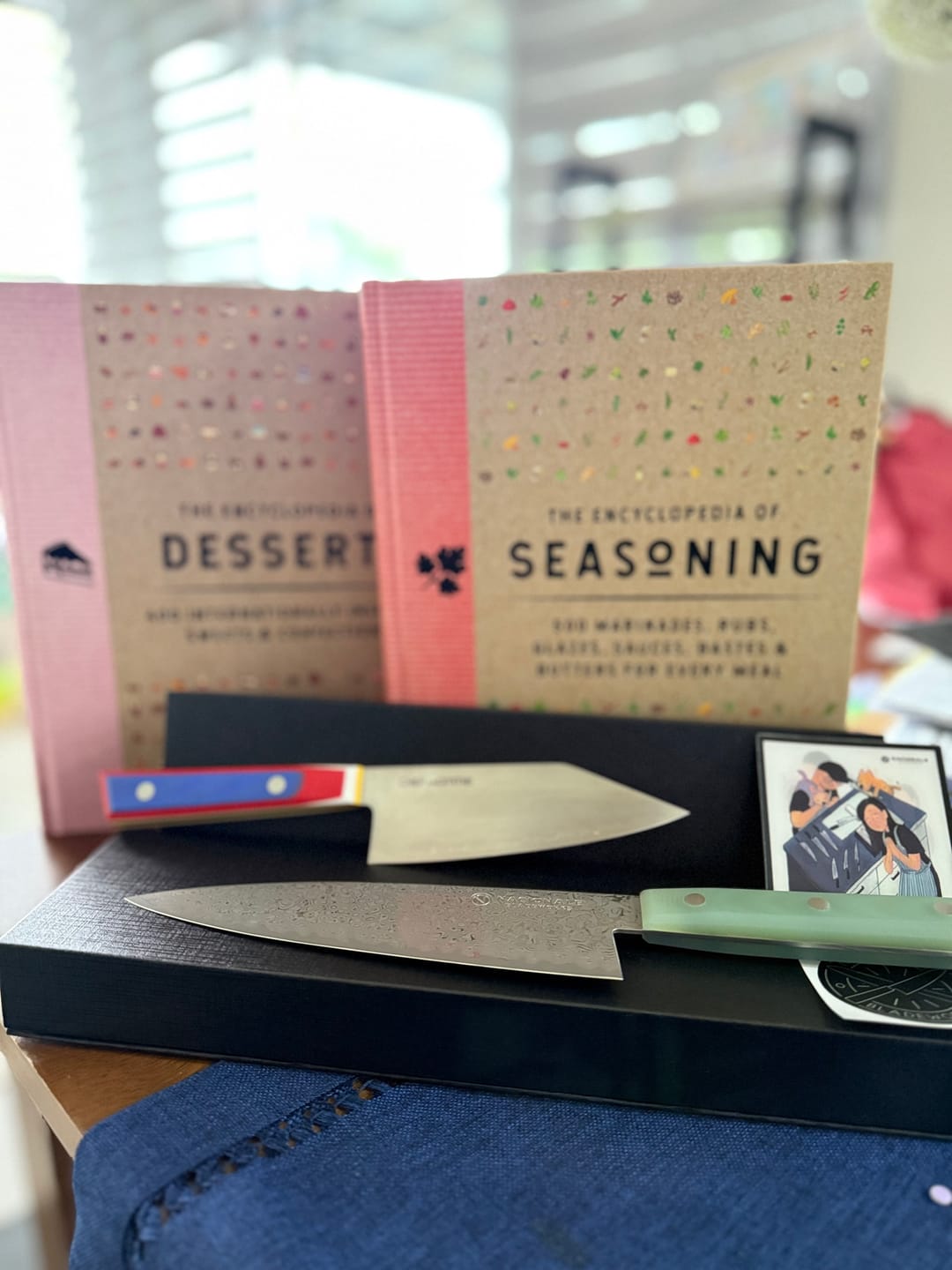 Customer photo review of 180mm Chefs Knife. Damascus AUS10 Full Tang. Jade G10 Scales