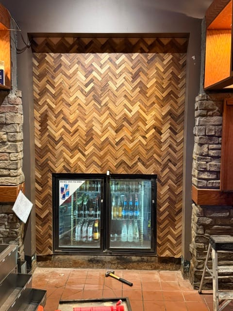 Customer photo review of Natural Walnut 3D Herringbone Panels