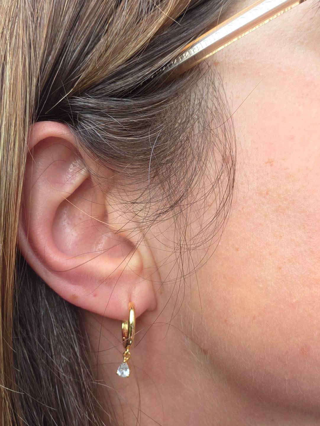 Customer photo review of Crystal Drop Hoop Earrings Gold