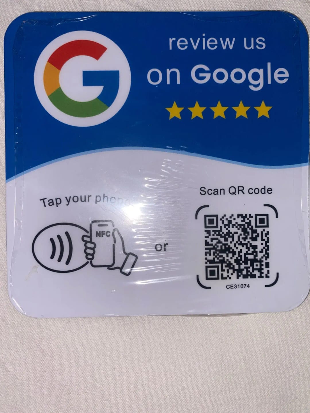 Customer photo review of Placa NFC para reseñas de Google