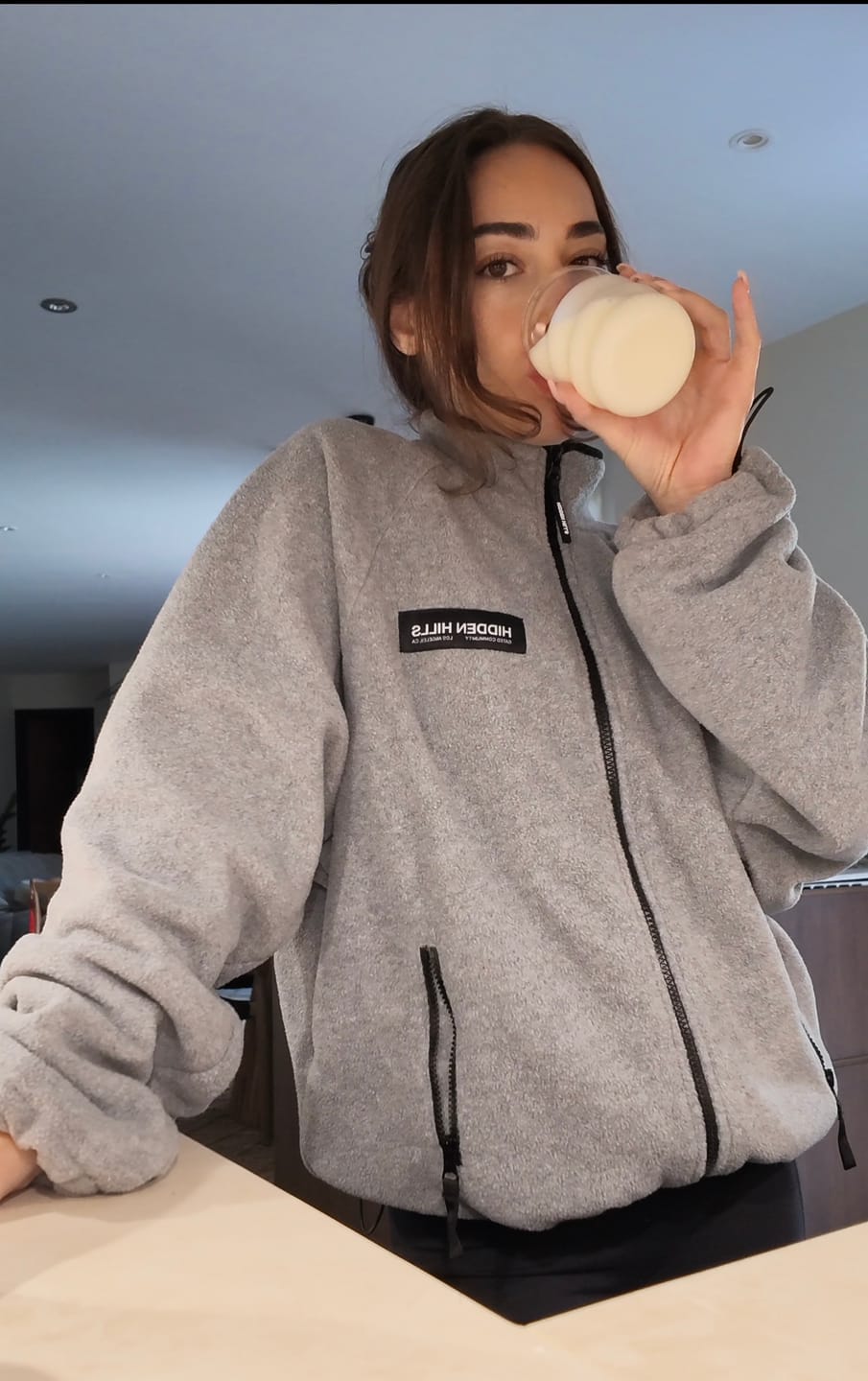 Customer photo review of FLEECE ZIP UP JACKET GREY/BLACK