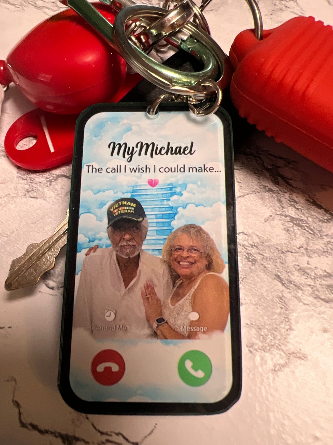 Customer photo review of The Call I Wish I Could Take Memorial Sympathy Gift Remembrance Keepsake Photo Personalized Acrylic Keychain