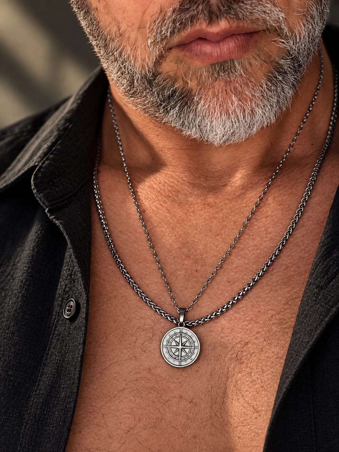Customer photo review of Compass Necklace (Silver)