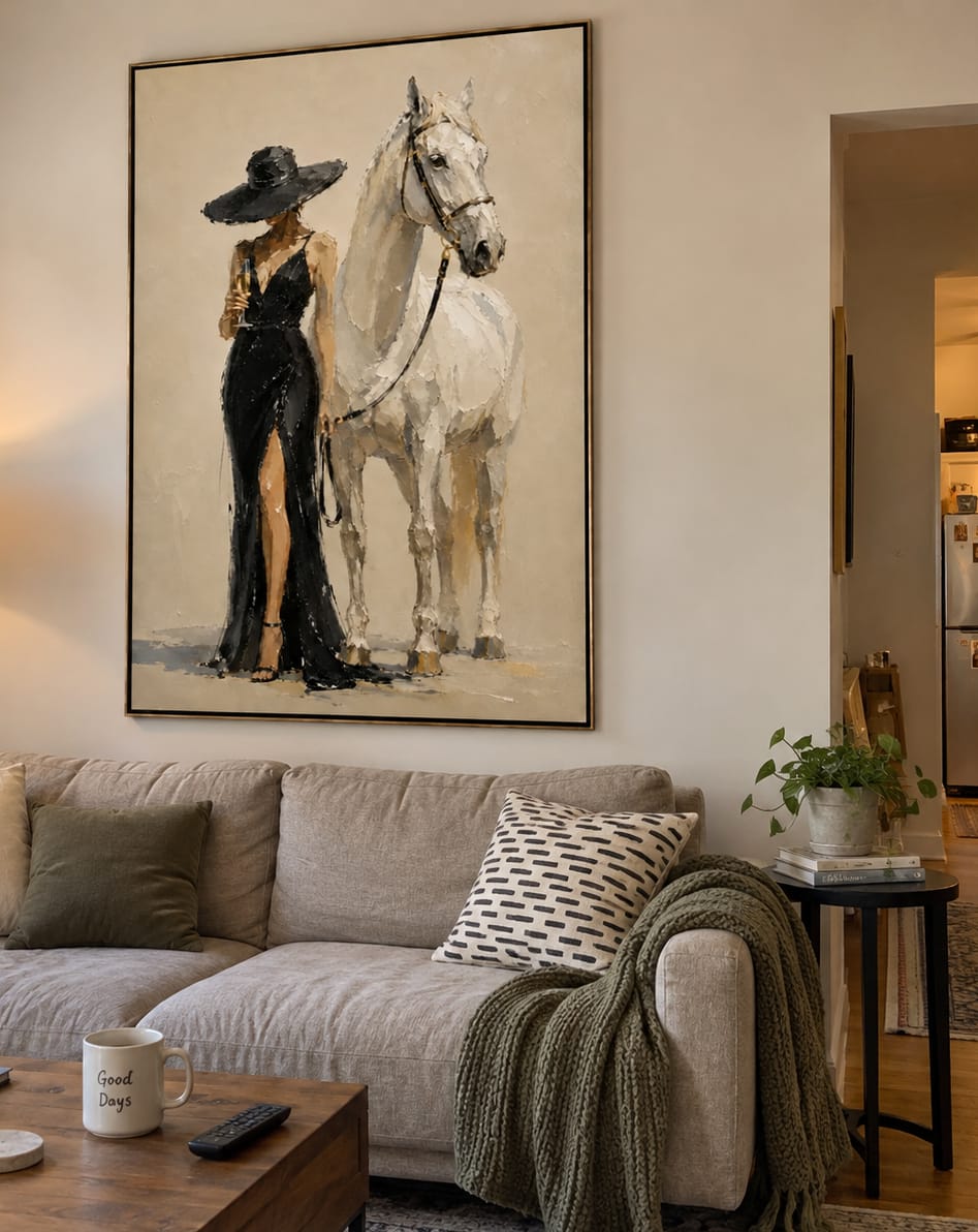 Customer photo review of Midnight Equestrian-Woman and White Horse Painting