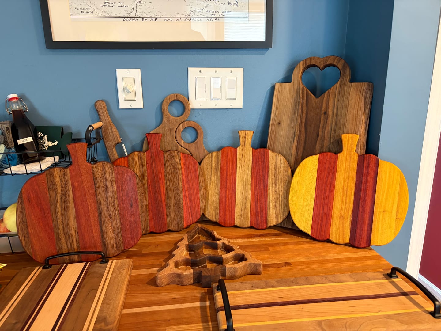 Customer photo review of Combo of 15 , 3/4" Lumber Boards | Cutting Board Blocks | Osage Orange, Mahogany, Indian Walnut