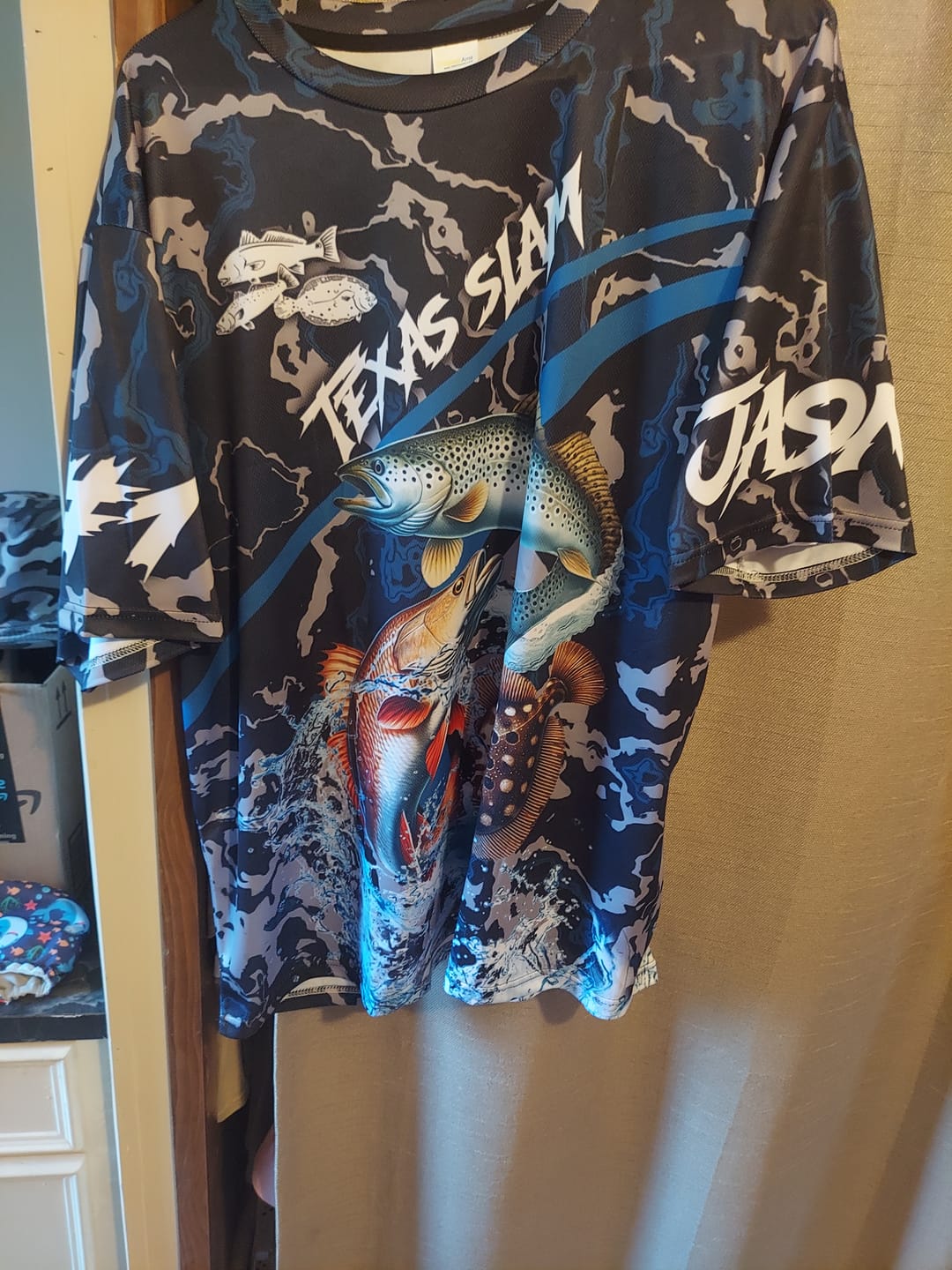 Customer photo review of Texas Slam Fishing Camo Long Sleeve Fishing Shirts, Personalized Inshore Slam Fishing Team Jersey NQS10845