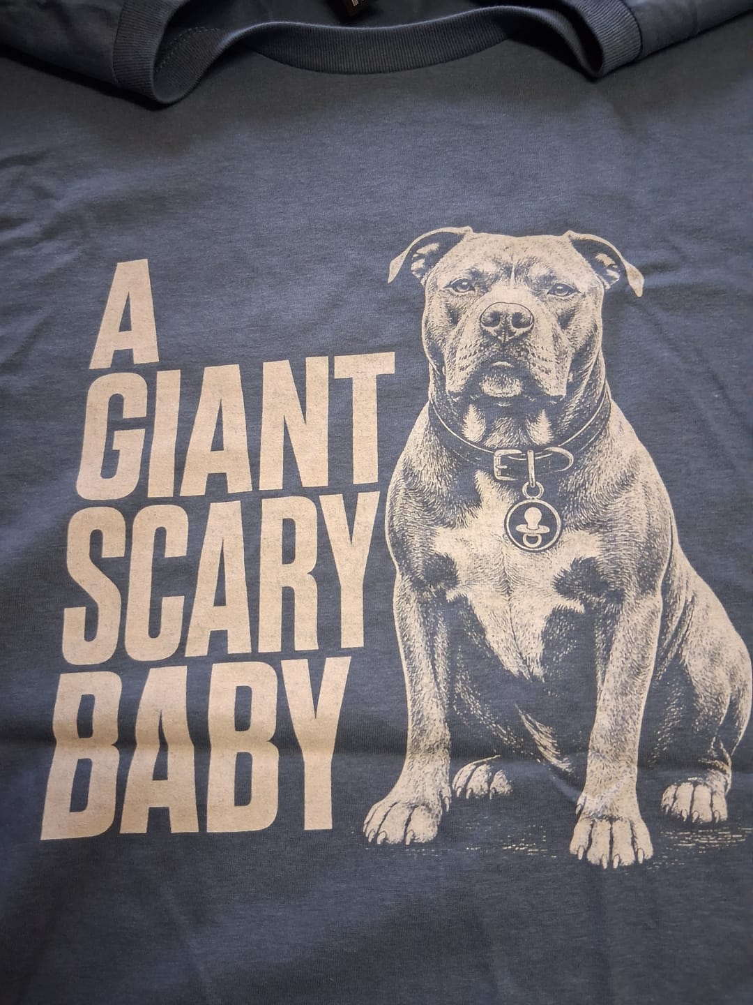 Customer photo review of Giant Scary Baby Pitbull Shirt