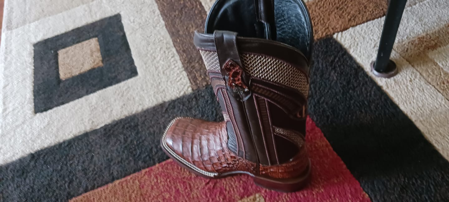 Customer photo review of Cognac Caiman Belly Leather Boots - Square Toe