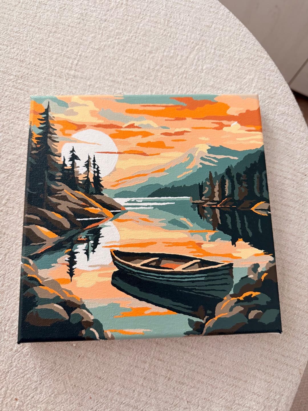 Customer photo review of Mini Peinture par Numéros 20x20cm avec cadre Lac de montagne et canoë