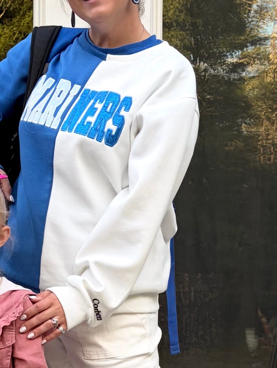 Customer photo review of Custom Glitter Embroidered Two Tone Sweatshirt | Gifts for Sports Mom