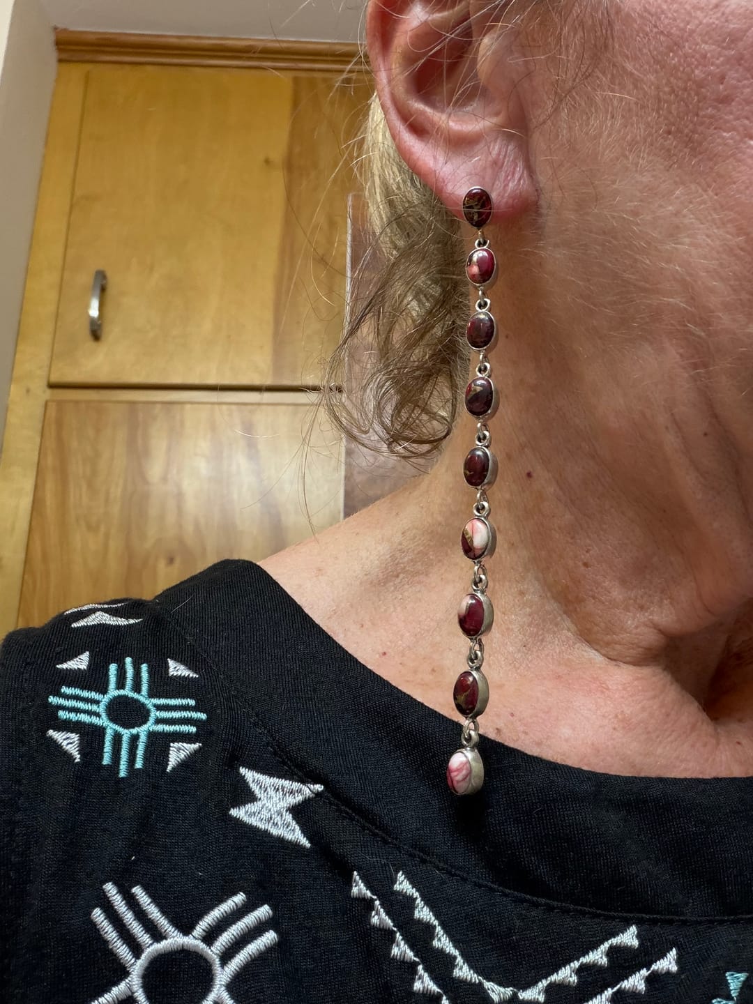 Customer photo review of HONKY TONK Handmade Sterling Silver Dahlia Rose Dangles