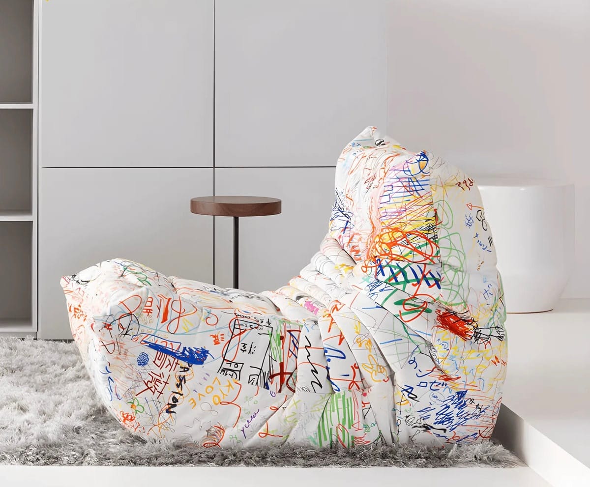 Customer photo review of Fauteuil Relax Graffiti en Tissu Suède