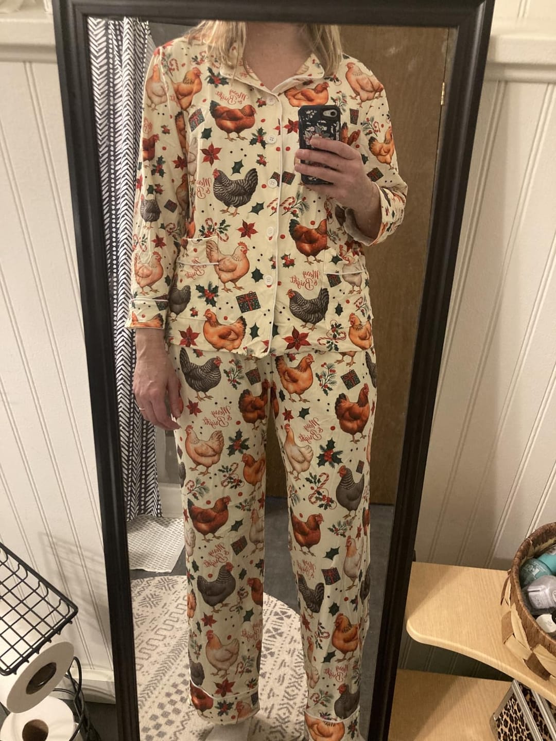 Customer photo review of Chicken Print Women's Satin Pajama Set – Long Sleeve & Pants
