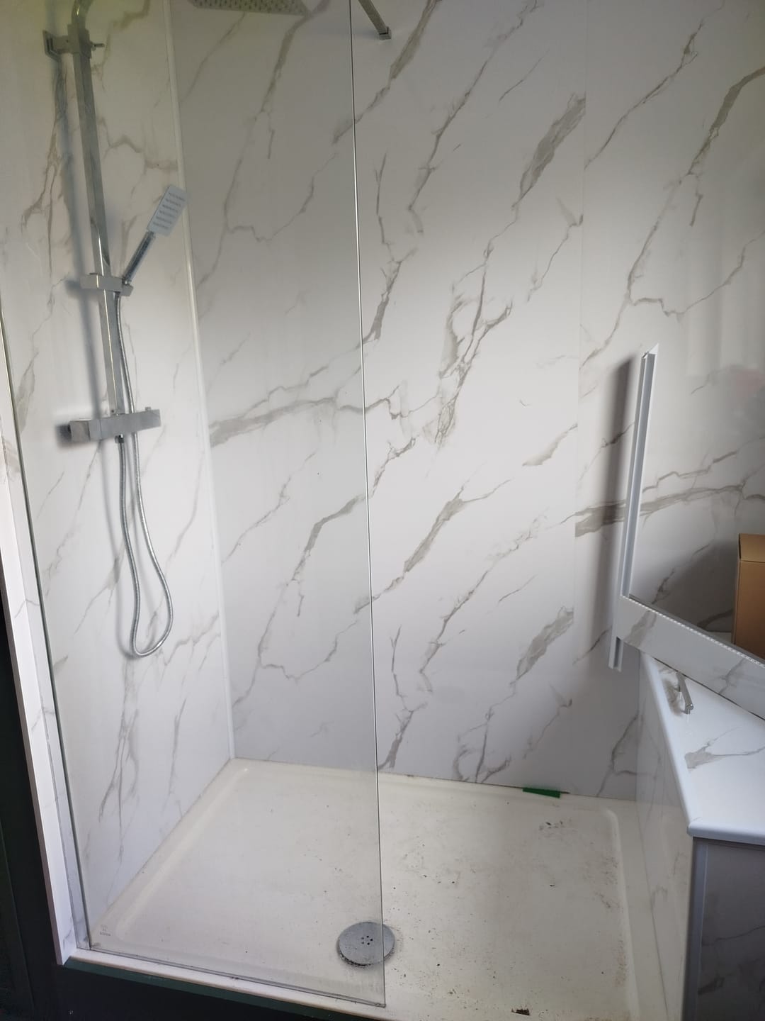 Customer photo review of Premium Carrara White Marble Gloss Shower Wall Panel - 1M x 2.4M