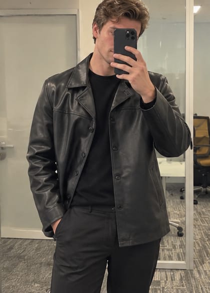 Customer photo review of Platinum Black Leather Coat For Men