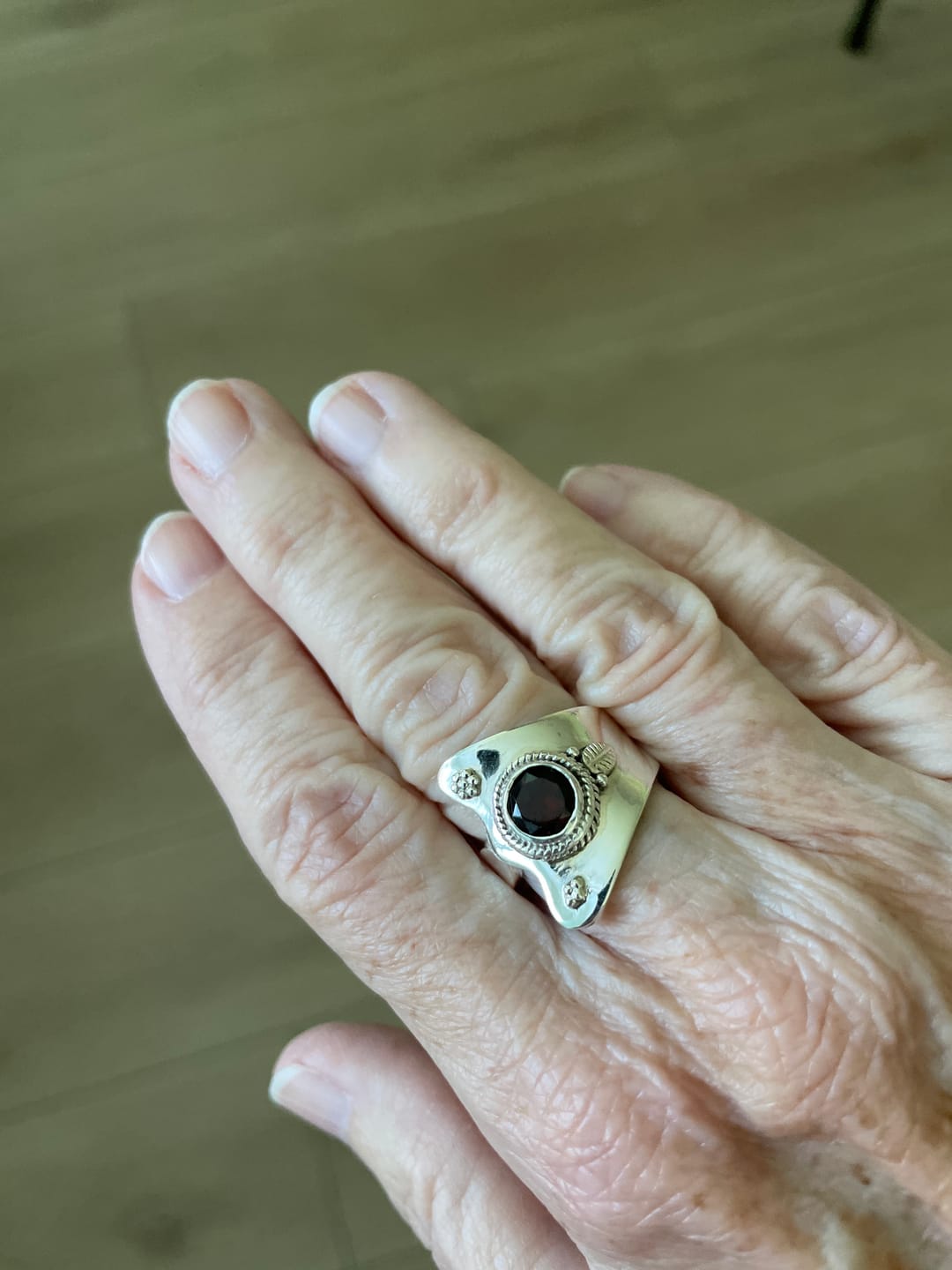 Customer photo review of Garnet Ring Size 6 Adjustable (.925 Sterling Silver)