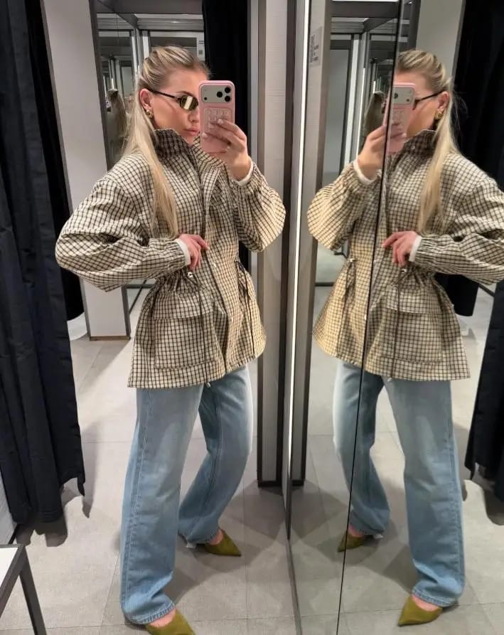 Customer photo review of Amelia High-Neck Plaid Jacket
