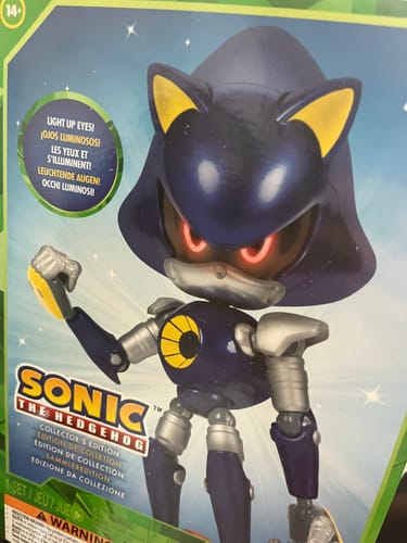 Customer's Modern Metal Sonic collector edition box, showing an illustration of the dark blue figure with glowing eyes.