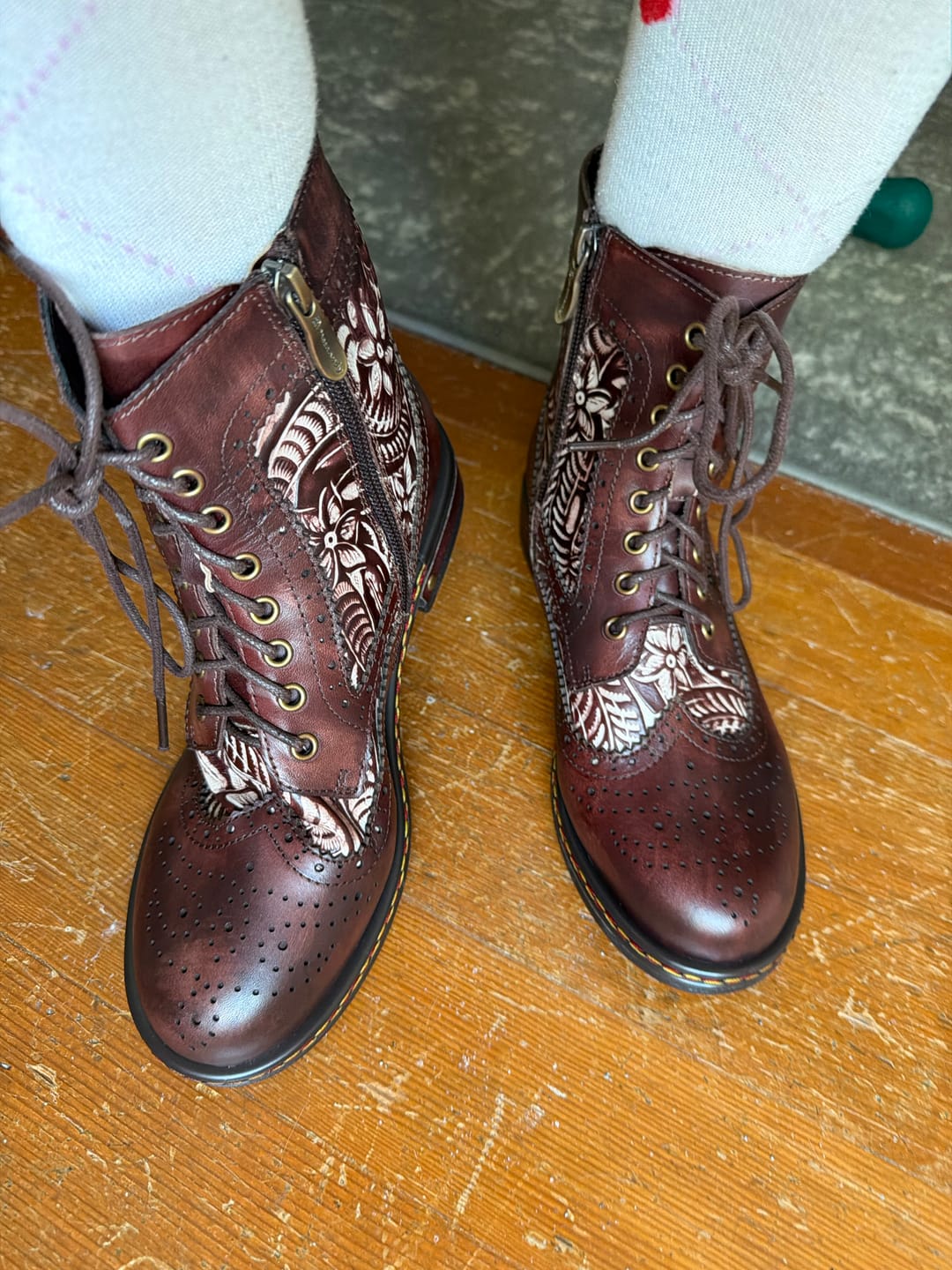 Customer photo review of Floral Engraved Vintage Leather Ankle Boots