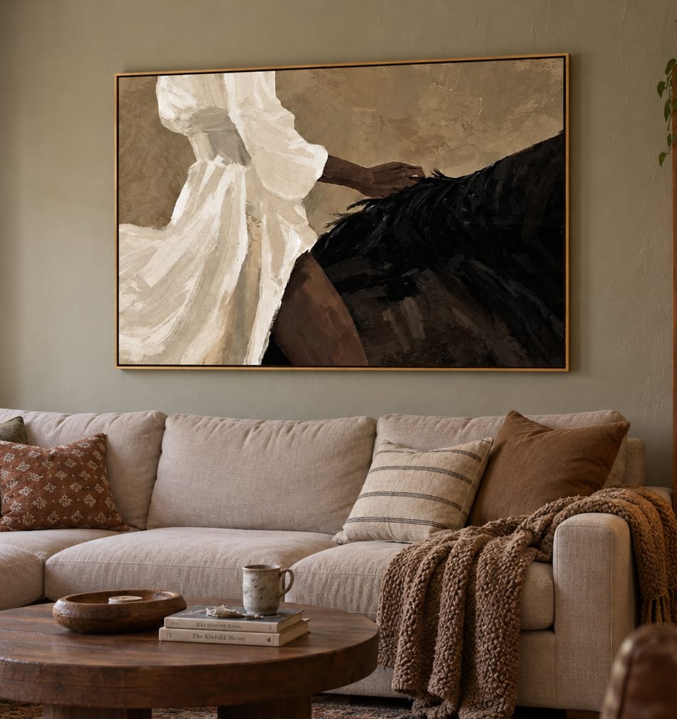 Customer photo review of Ivory Rider-Minimalist Horseback Woman Painting
