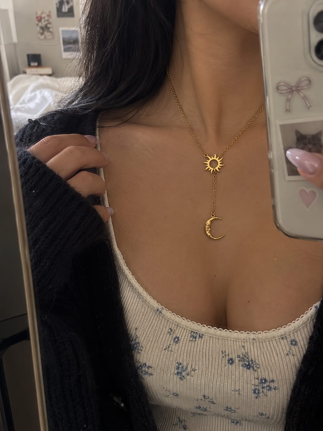 Customer photo review of Sun & Moon Y Gold Necklace