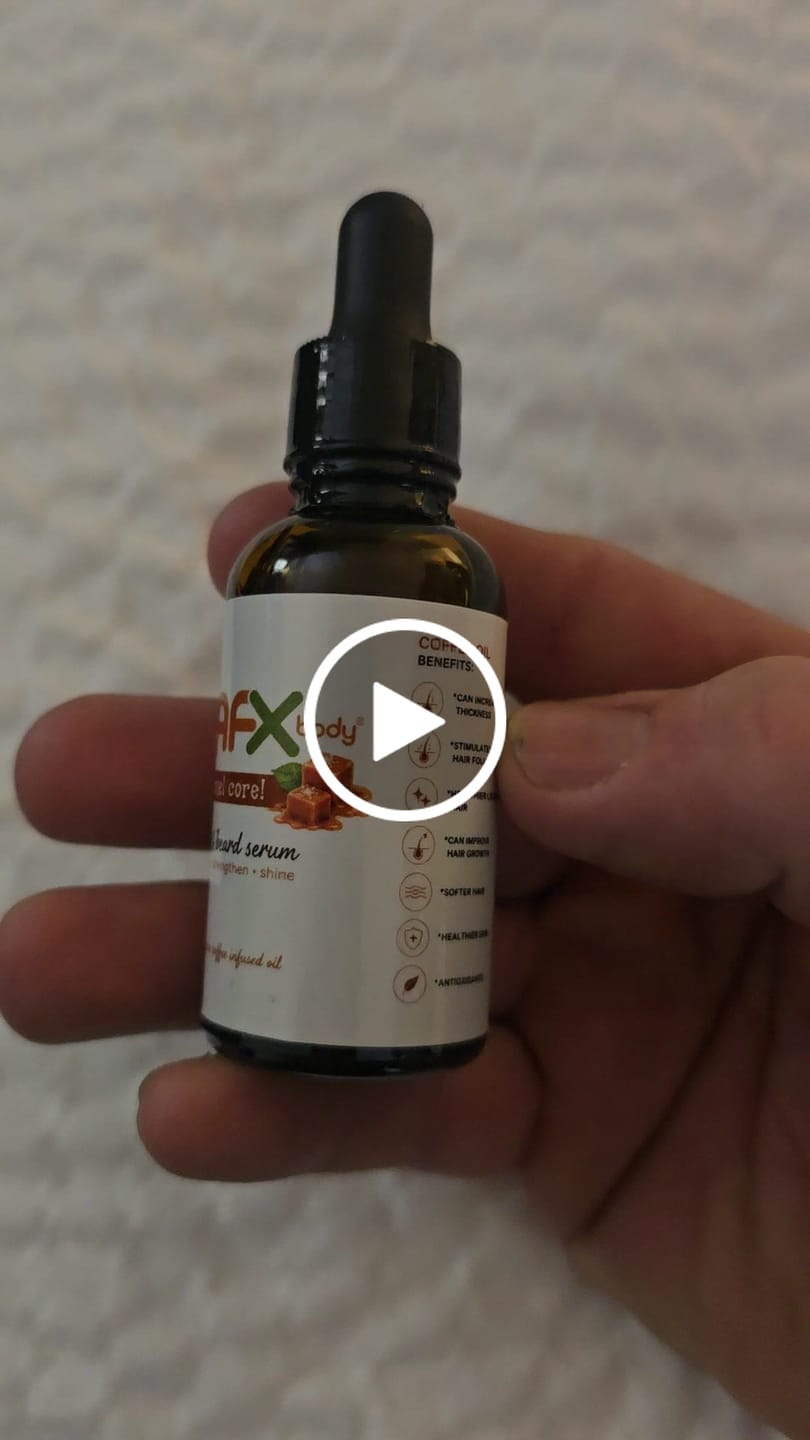 Customer video review of Caramel Core Hair & Beard Serum + Hydrating Scalp Mask