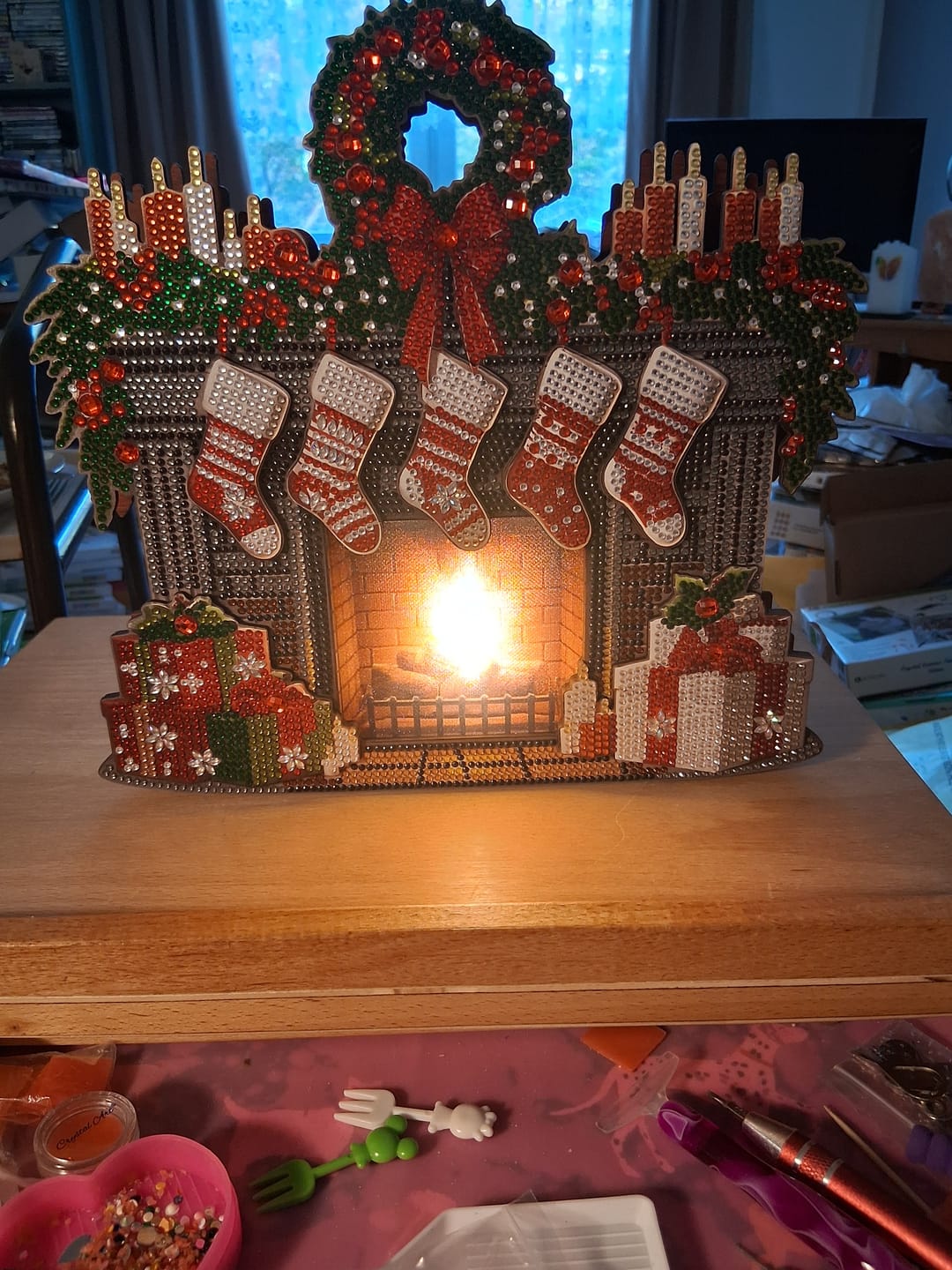 Customer photo review of Christmas Fireplace Crystal Art 3D Buildable Scene Kit LED Light Up
