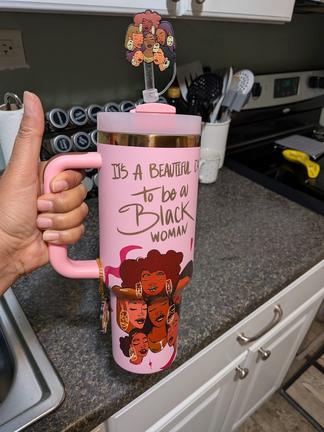 Customer photo review of Limited Edition "Crème Brûlée" Pink FlowSip™ Insulated Tumbler – Pinklomein x Cecilia's House