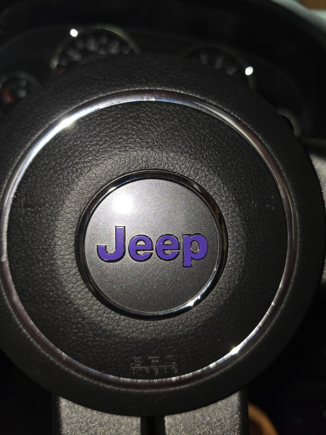 Customer photo review of JEEP Steering Wheel Emblem Overlay Decal — 30+ Colors & Designs (Flag, Topo, Animal, Solid)