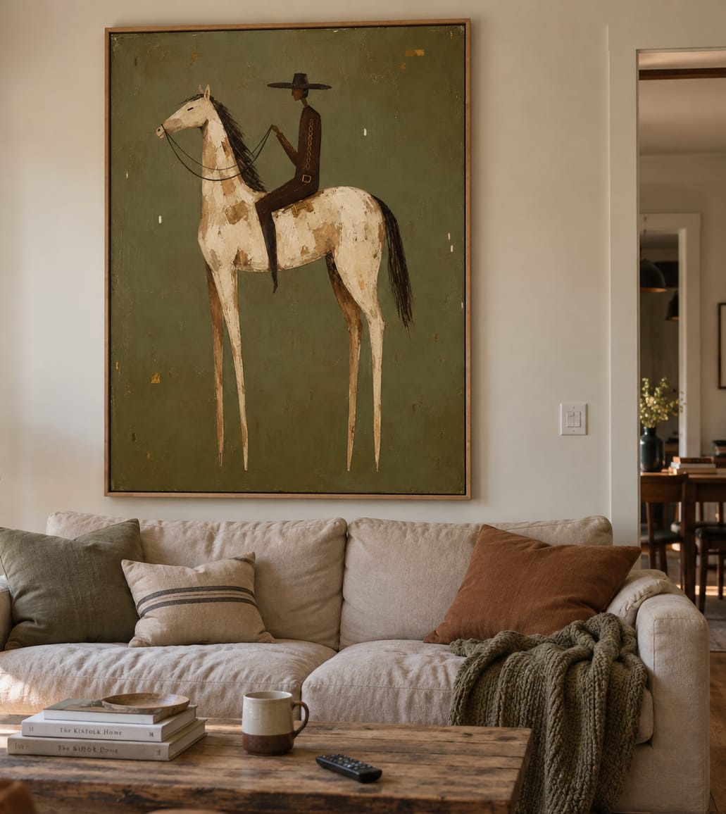 Customer photo review of Quiet Range-Minimalist Cowboy Oil Painting