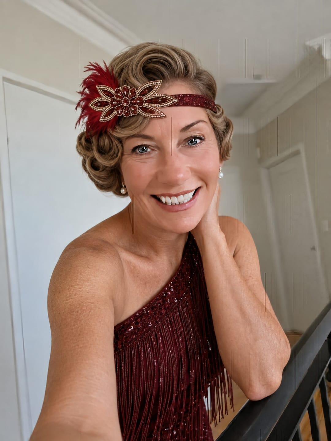 Customer photo review of 1920s Red Peacock Feather Headband