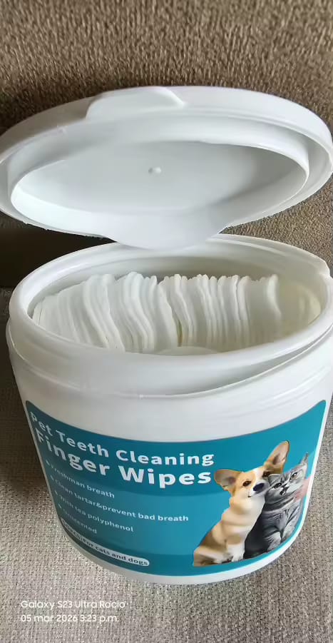 Customer photo review of Natural Dental Finger Wipes for Pets