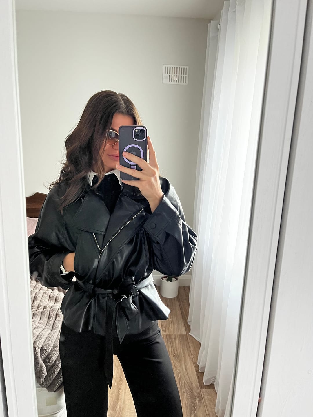 Customer photo review of Maggie Faux Leather Motorcycle Jacket
