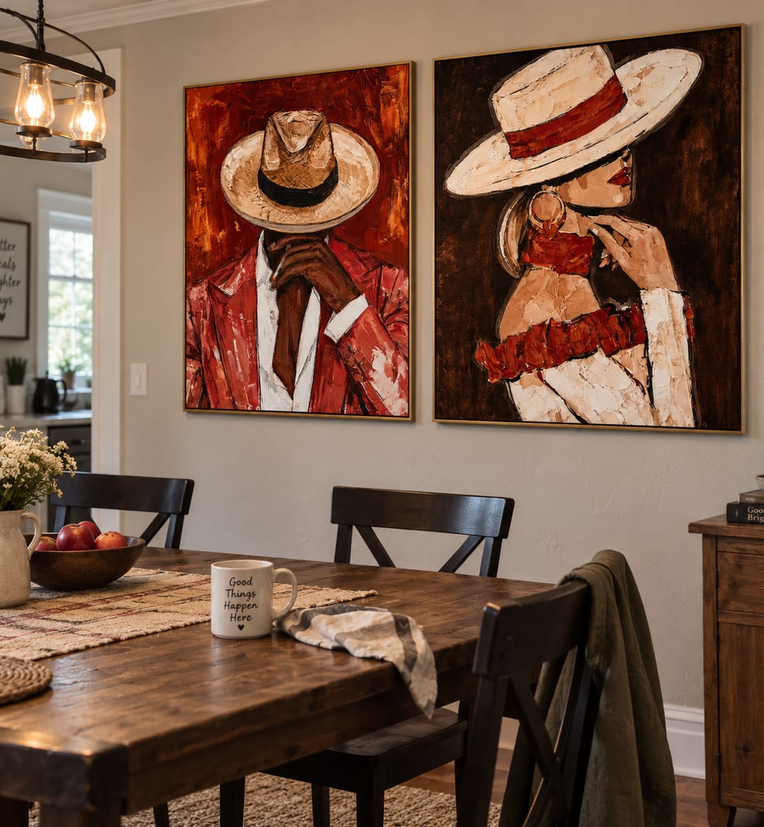 Customer photo review of Scarlet Pair-Western Cowboy Couple Diptych Painting