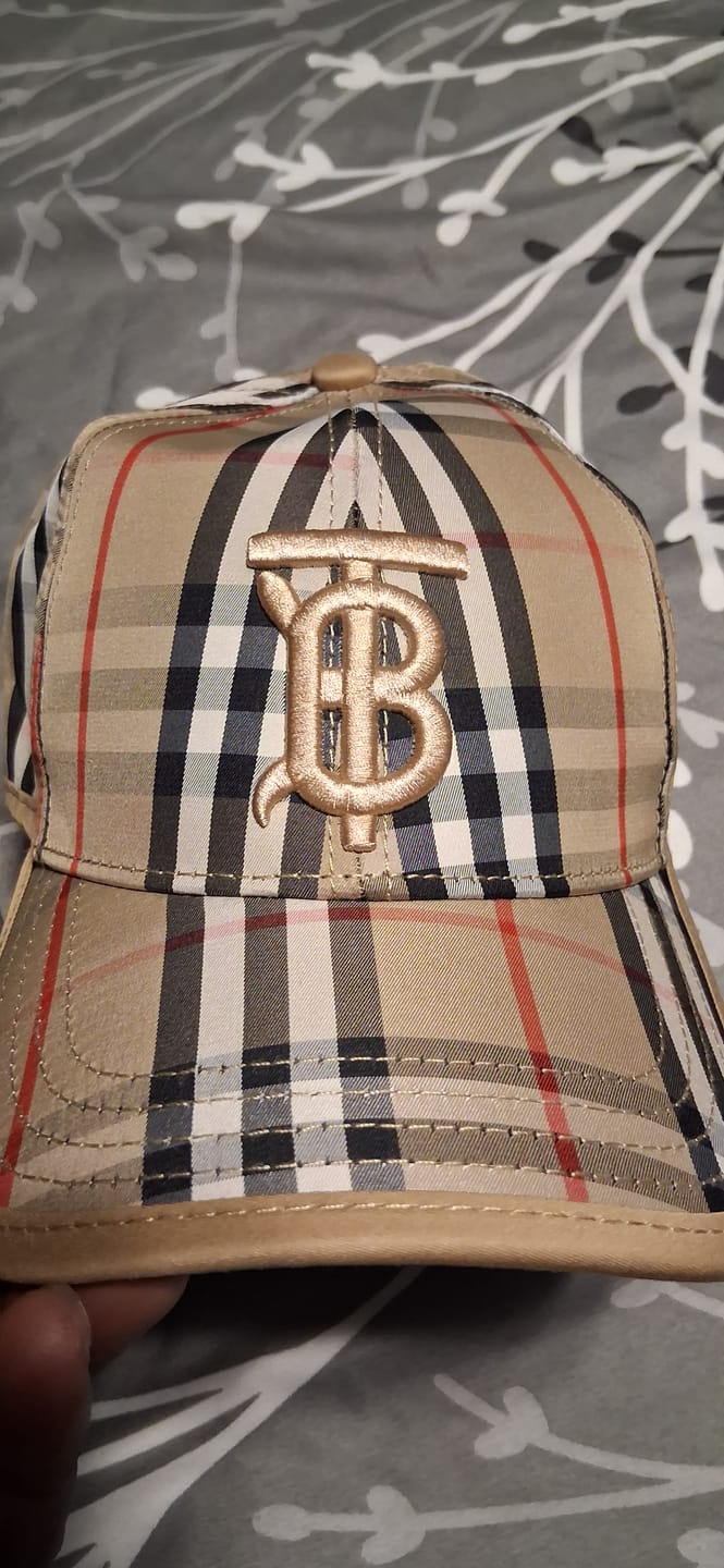 Customer photo review of Vintage Check Embroidered Monogram Baseball Cap