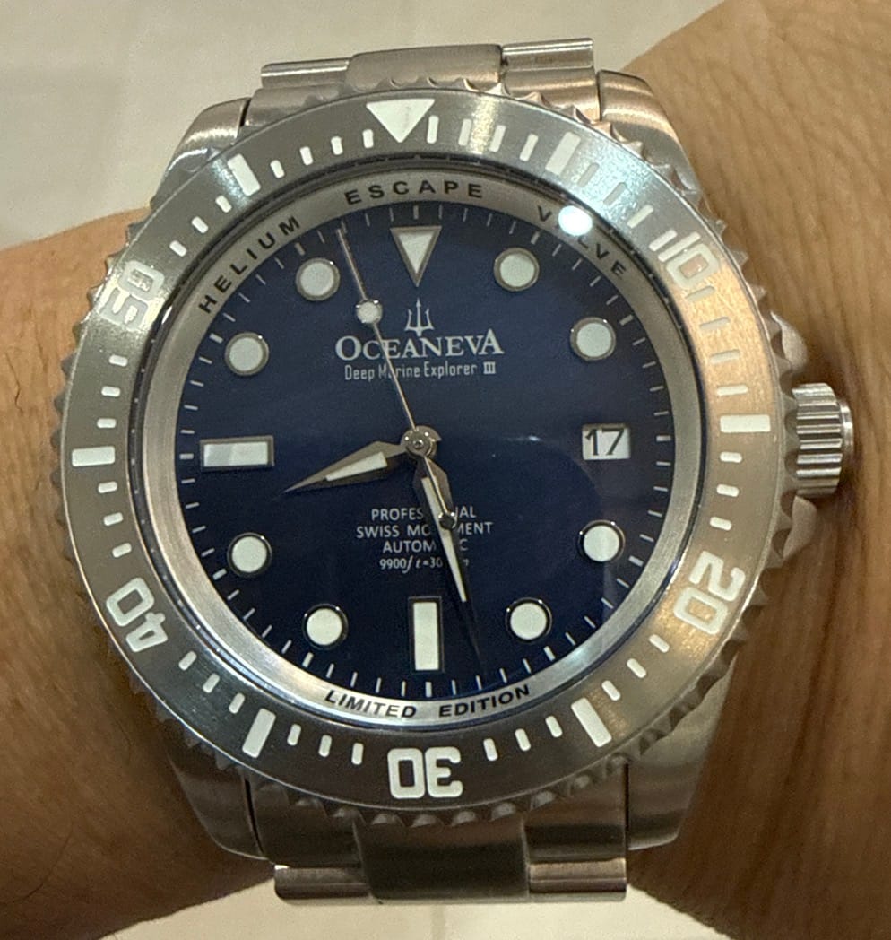 Customer photo review of Oceaneva Men's Deep Marine Explorer III 3000M Pro Diver Watch Navy Mother Of Pearl Dial