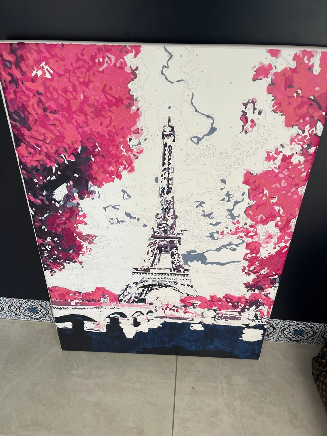 Customer photo review of Landscape Eiffel Tower Diy Paint By Numbers YM4113