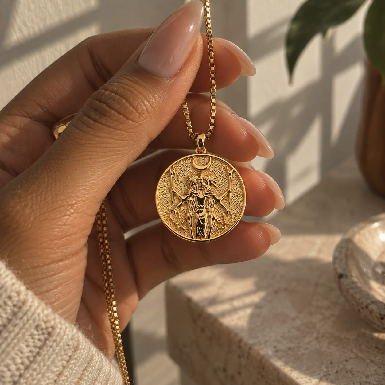 Customer photo review of Hecate Coin Gold Necklace