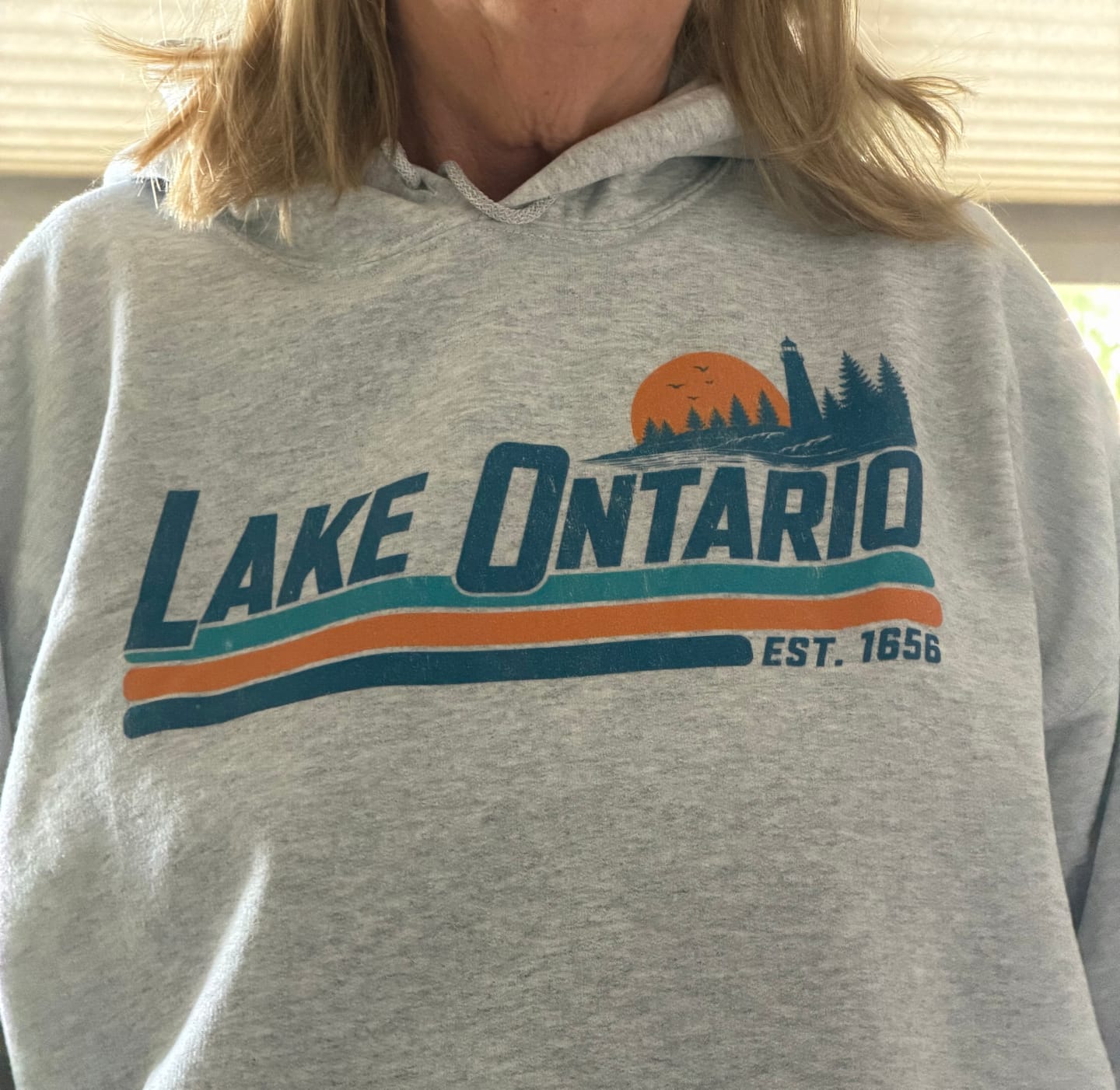 Customer photo review of Lake Ontario Retro Stripe Hoodie