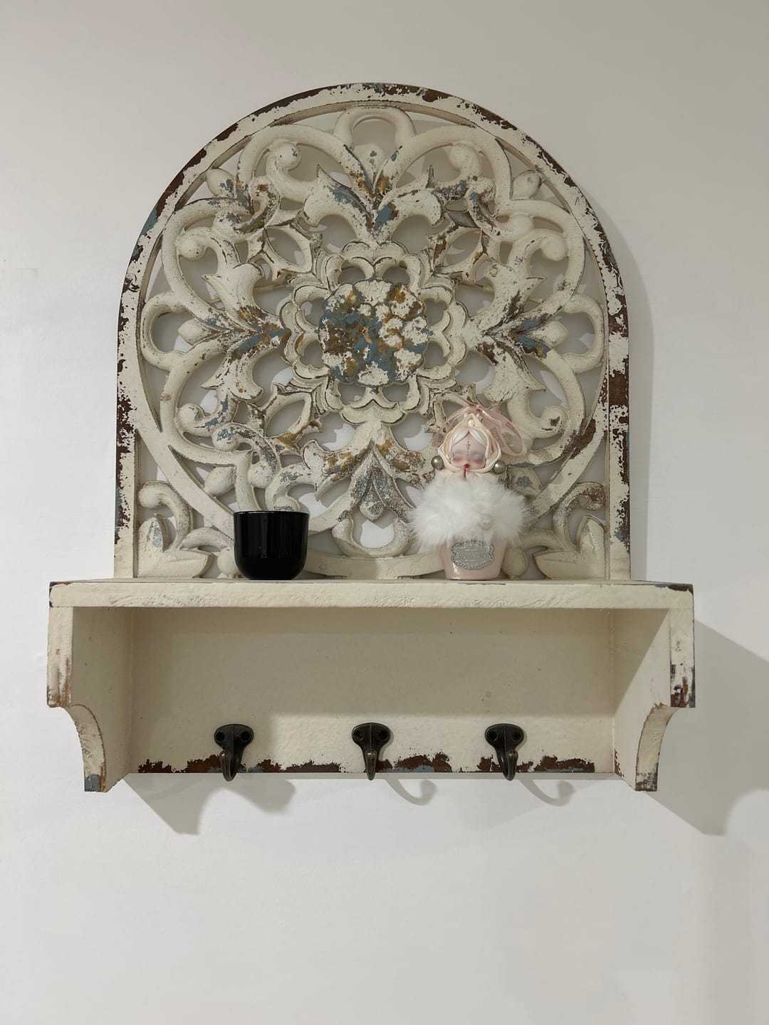 Customer photo review of Dimitri French Provincial Wall Shelf, Carved Arch with Hooks 53cm