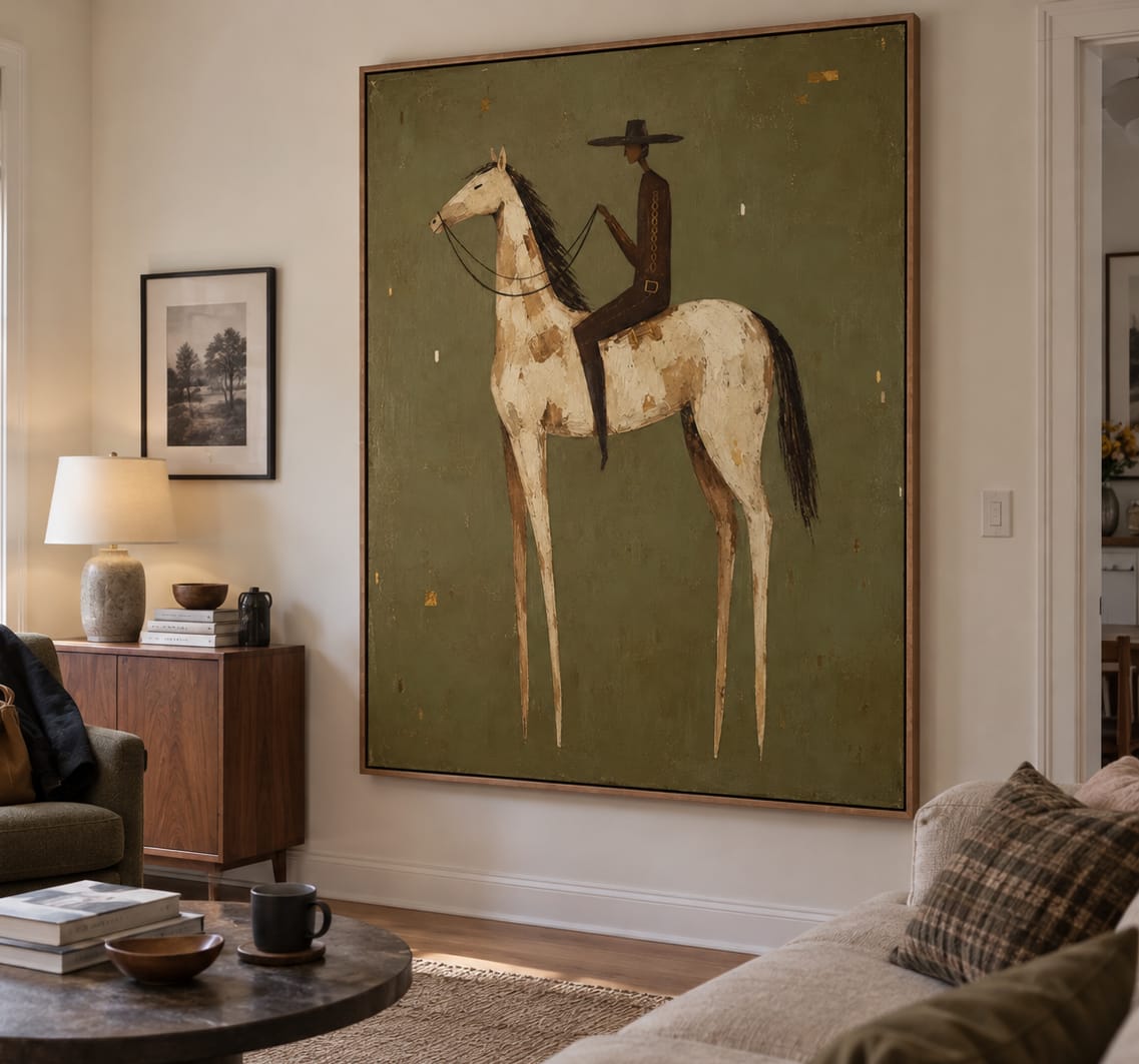 Customer photo review of Quiet Range-Minimalist Cowboy Oil Painting