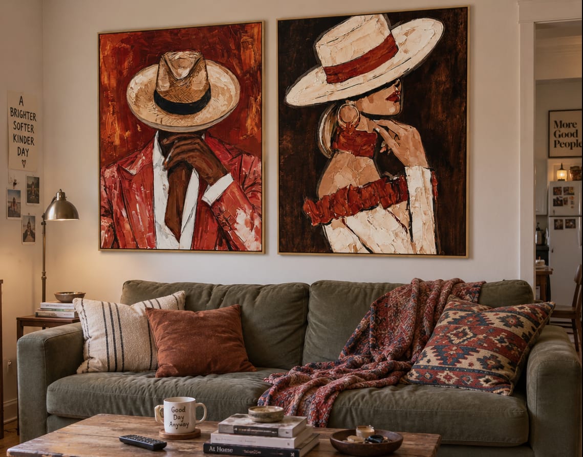 Customer photo review of Scarlet Pair-Western Cowboy Couple Diptych Painting